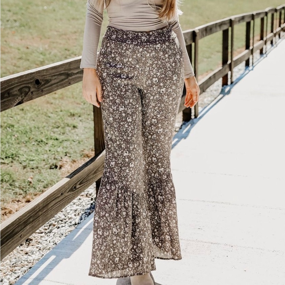 Floral bell bottom pants